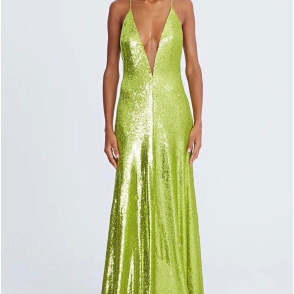 Halston Heritage Lime Green Sequin Maxi Dress